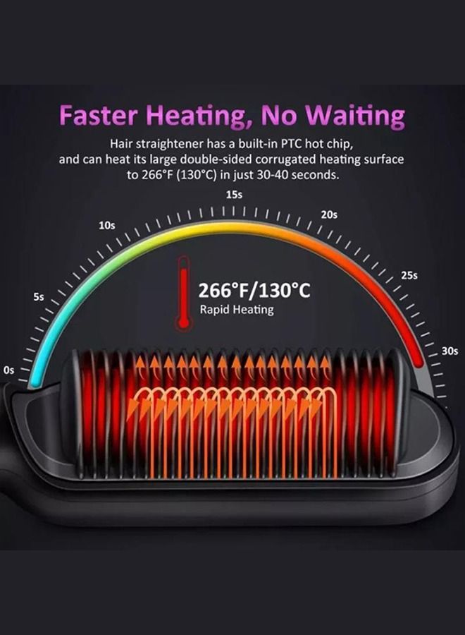 Arabest Hair Straightening Brush Negative Ion Anti-Scald Straightening Brush for Frizzy Fast Heating Hair Styling Straightener Black - Image 3