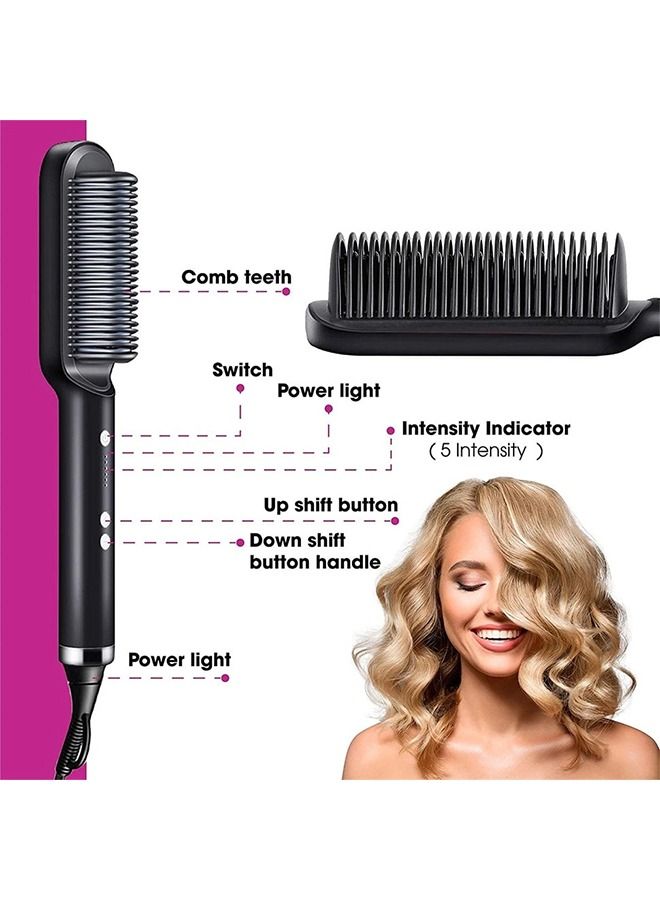 Arabest Hair Straightening Brush Negative Ion Anti-Scald Straightening Brush for Frizzy Fast Heating Hair Styling Straightener Black - Image 2
