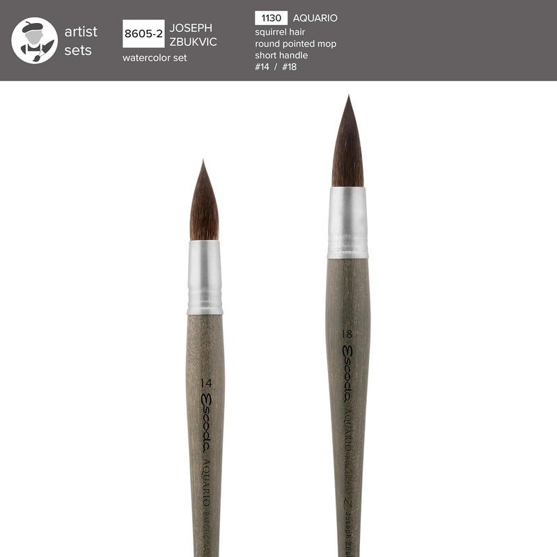 Escoda Signature Series Artist Watercolor Brush Set Joseph Zbukvic Set 2 Aquario Squirrel Round Mop Size 14  18 - Image 3