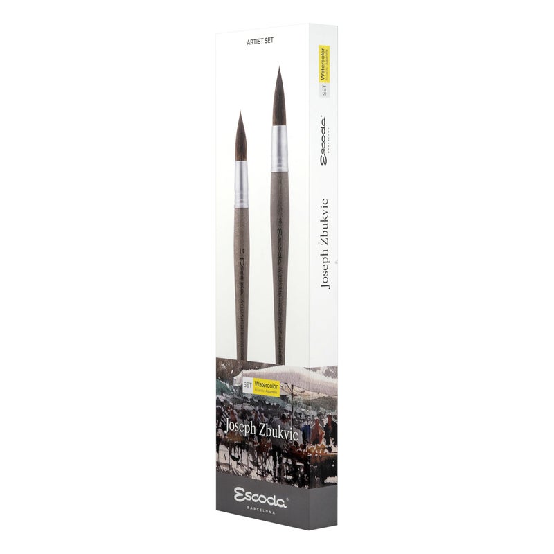 Escoda Signature Series Artist Watercolor Brush Set Joseph Zbukvic Set 2 Aquario Squirrel Round Mop Size 14  18 - Image 1