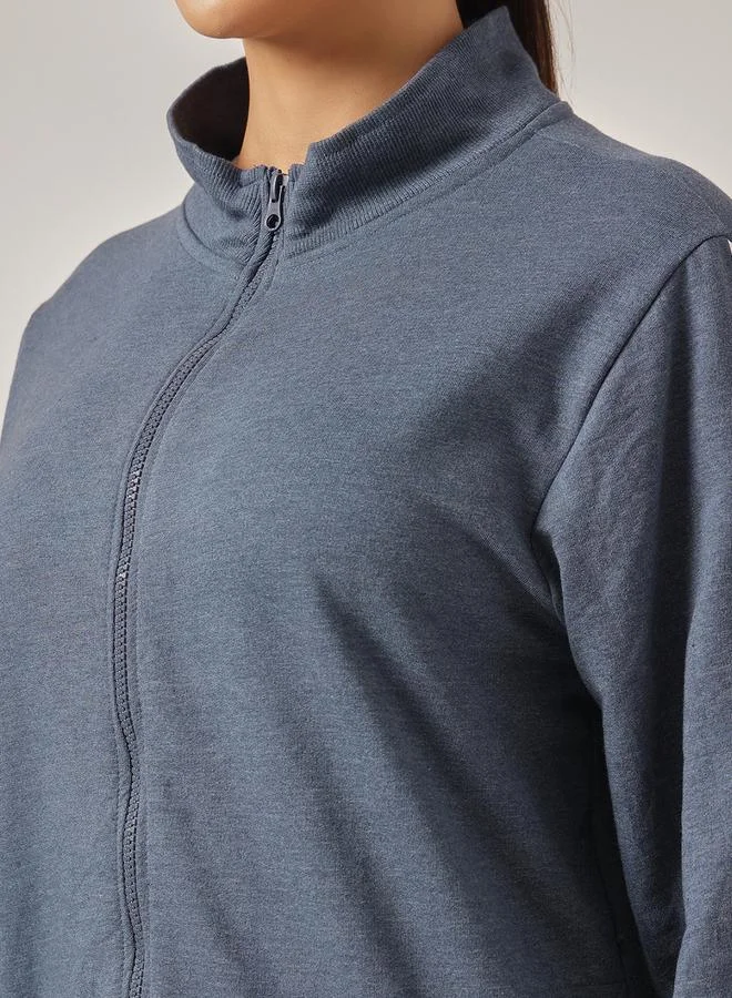 Clovia  Navy Blue Knitted Tracksuit Pyjama Set with Side Stripes for Women | Best Price UAE