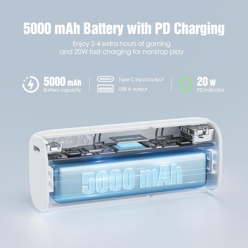 SUPERUS Battery Pack for Meta Quest 3/3S/2, 5000mAh, PD20W Fast Charge, 2-3 Hours Extra Playtime, Compatible with Original and Elite Straps, Lightweight, Portable Rechargeable VR Power Bank - Image 4