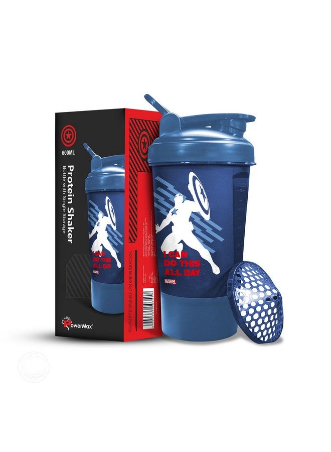 PowerMax Fitness زجاجة هزاز باورماكس فيتنس إكس مارفل MSB-6S كابتن أمريكا إصدار مارفل 600 مل، ضمان 100% ضد التسرب، زجاجة شرب مثالية للبروتين، قبل التمرين و BCAAS، خالية من BPA، بلاستيك (أزرق، عبوة من 1) - Image 1