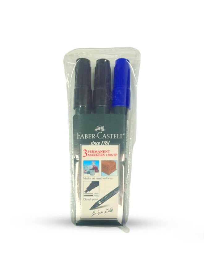 FABER-CASTELL - FC Permanent Marker Chisel Tip Blister of 3 - Image 1