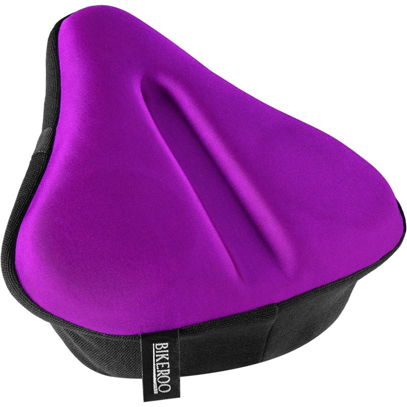 Bikeroo Comfort bike Seat Cushion - Purple Wide Padded Gel Cover for Exercise, Mountain & Road Bikes, Universal Fit for Peloton & Stationary Bikes - Image 1