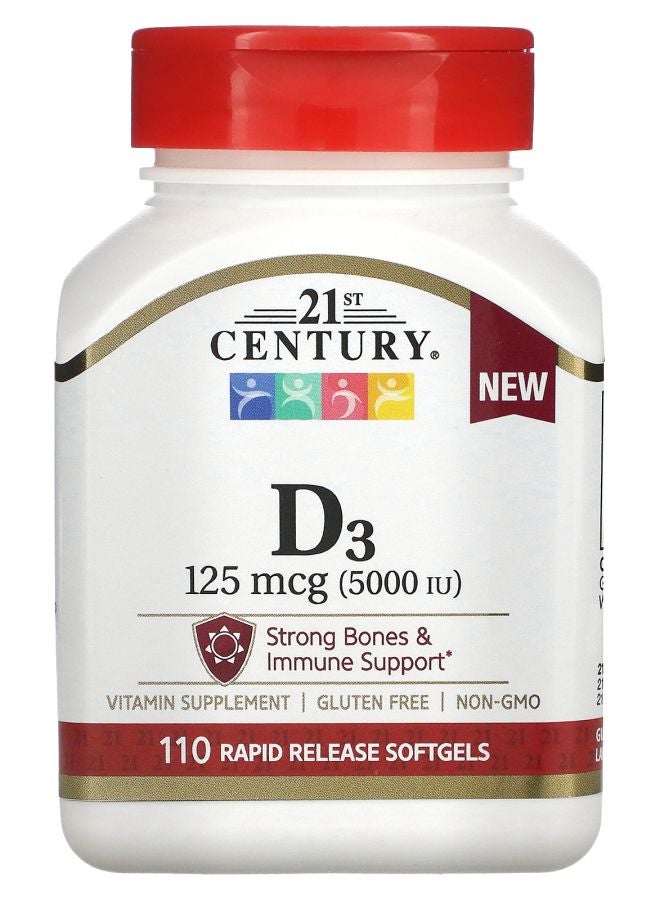 21st Century Vitamin D3 125 mcg (5000 IU) 110 Rapid Release Softgels