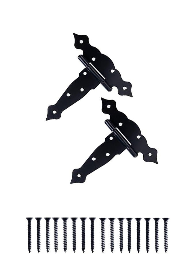 2Pcs Metal Gate Hinges T Hinges Heavy Duty 5 Inch Decorative Outdoor Strap Hinges Shed Hinges Heavy Duty Rustproof Garden Gate Hinges Fitting for Barn Door Shed or Wooden Fences Black - Image 1