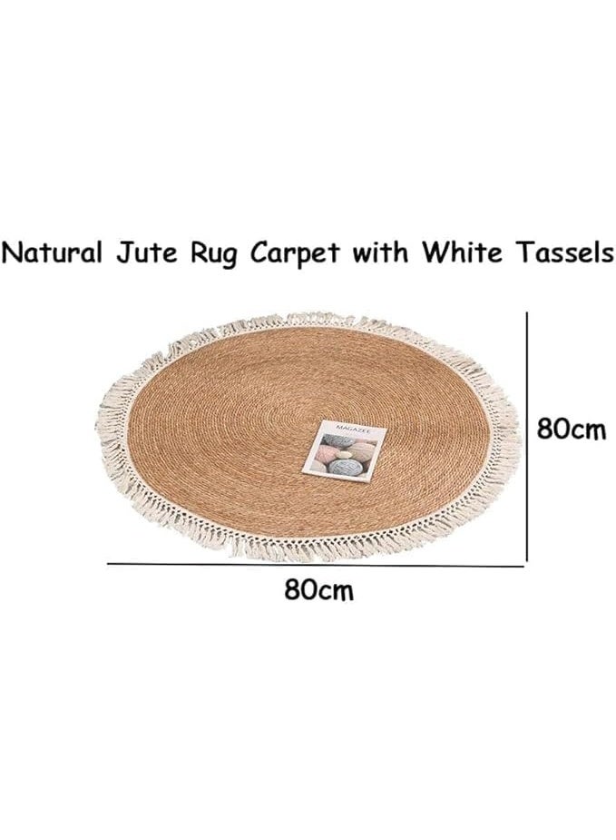 Round Jute Rug – Eco-Friendly Braided Cotton & Natural Jute Floor Mat, Lightweight Area Rug for Living Room, Bedroom, and Home Decor - Image 3