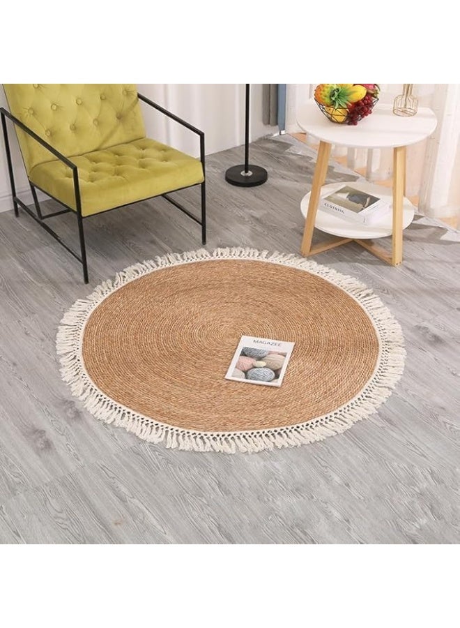 Round Jute Rug – Eco-Friendly Braided Cotton & Natural Jute Floor Mat, Lightweight Area Rug for Living Room, Bedroom, and Home Decor - Image 1