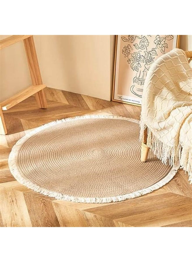 Round Jute Rug – Eco-Friendly Braided Cotton & Natural Jute Floor Mat, Lightweight Area Rug for Living Room, Bedroom, and Home Decor - Image 4
