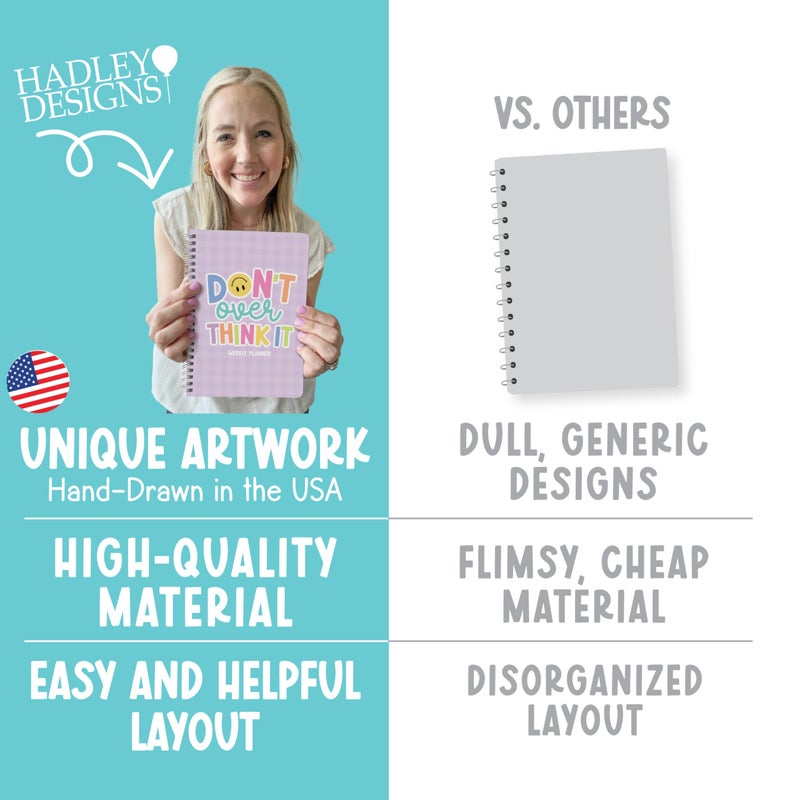 Hadley Designs Undated Planner Weekly and Monthly - Spiral Undated Weekly Planner for Kids & Adults, Week Planners Habit Tracker, Goal Planners Notebook for Work, Agenda Planning Notebook - Image 4