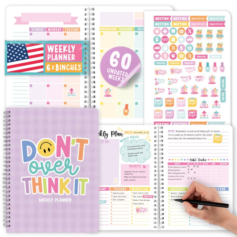 Hadley Designs Undated Planner Weekly and Monthly - Spiral Undated Weekly Planner for Kids & Adults, Week Planners Habit Tracker, Goal Planners Notebook for Work, Agenda Planning Notebook - Image 1