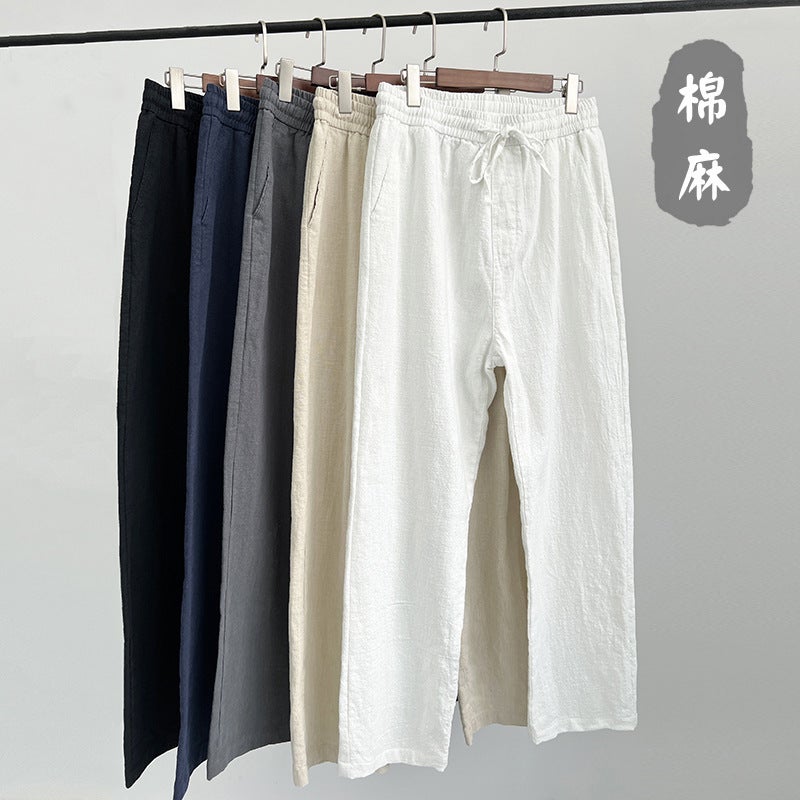 New Linen Pants For Men, Summer Cotton And Linen Pants For Boys, Thin Japanese Style Versatile Straight Nine-Point Pants, Casual Pants - Image 4
