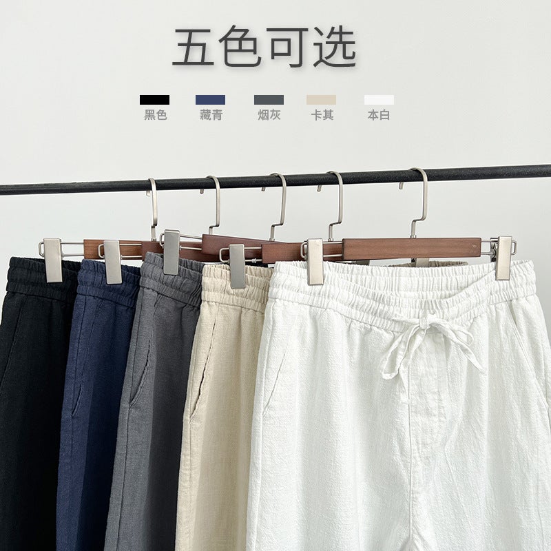 New Linen Pants For Men, Summer Cotton And Linen Pants For Boys, Thin Japanese Style Versatile Straight Nine-Point Pants, Casual Pants - Image 5