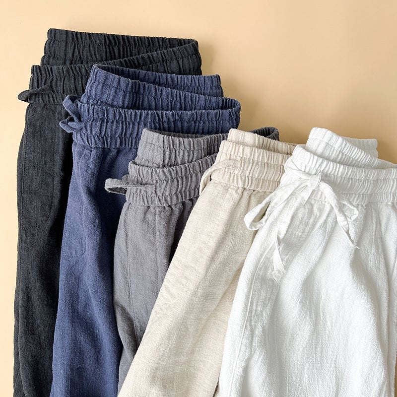 New Linen Pants For Men, Summer Cotton And Linen Pants For Boys, Thin Japanese Style Versatile Straight Nine-Point Pants, Casual Pants - Image 3