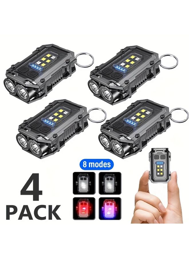 4pcs Mini Handheld Flashlight Rechargeable Keychain Light White Super Bright Led Clip On Cap Light With Power Display Metal Back Clip And Magnetic Base - Image 1
