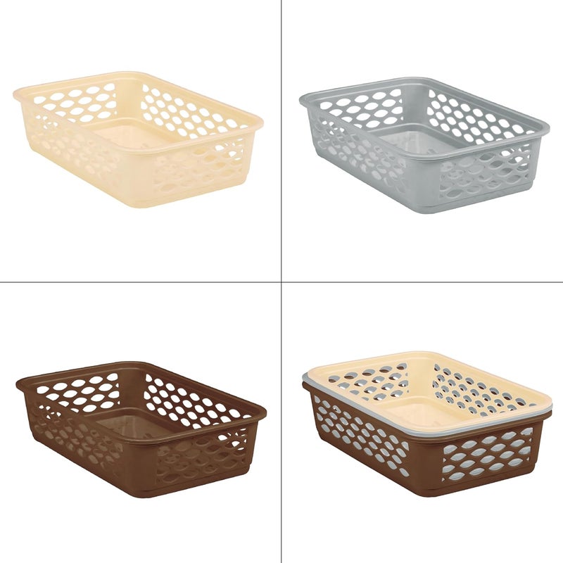 RATAN PLASTICWARE Diana Tray Rectangular-Medium (Pack of 3) Plastic Storage for Desk Basket/Organizers for Stationery, Jewellery, Tools,Kitchen, Office-Lt Brown, Daiso Grey, Twist Beige - Image 5