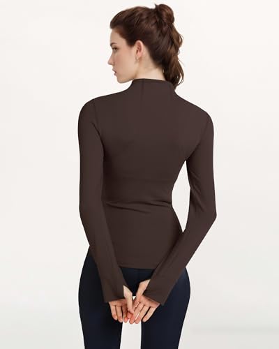 Locachy Women's Slim Fit Full Zip Athletic Running Sports Workout Jacket with Thumb Holes 01 Coffee M - Image 2