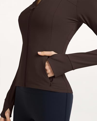 Locachy Women's Slim Fit Full Zip Athletic Running Sports Workout Jacket with Thumb Holes 01 Coffee M - Image 5