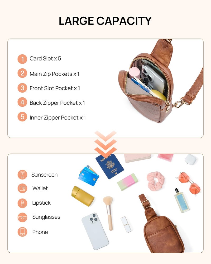 Telena Crossbody Bags for Women Leather Cross Body Sling Bag for Woman Travel Mocha Brown - Image 3