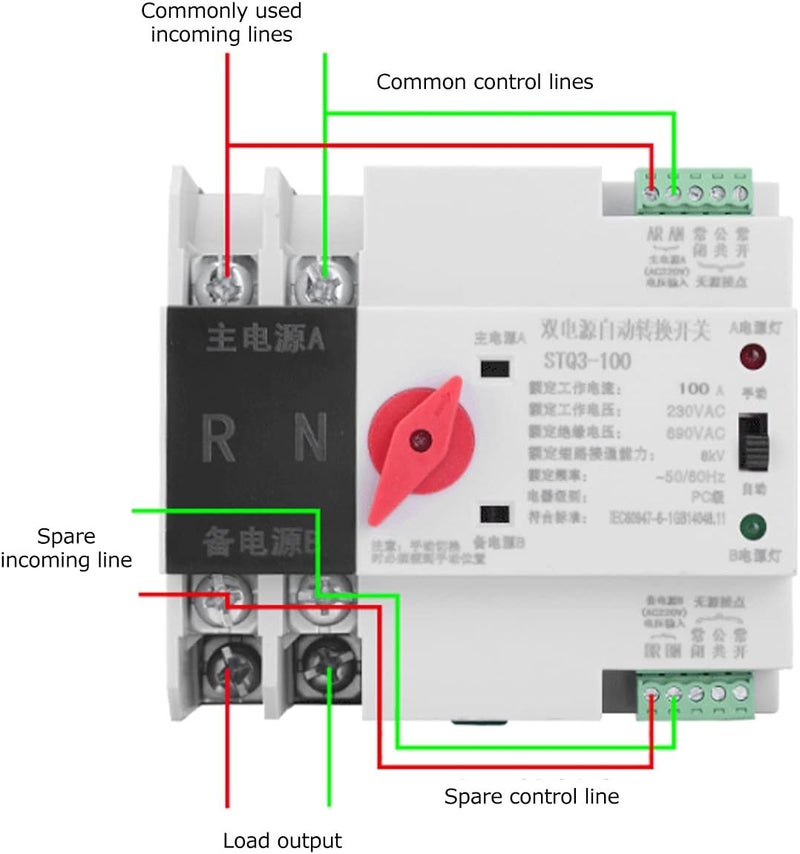 ويوبلز مفتاح تحويل تلقائي ثلاثي الأطوار ATS بقدرة 100 أمبير، مثبت على سكة DIN، طراز ZGQ5-100/2P - Image 5