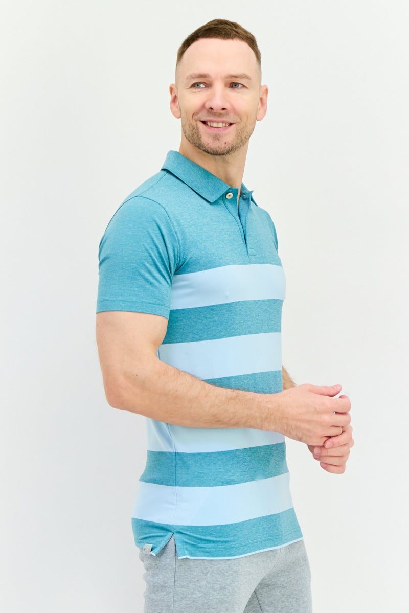 PUMA Men Sportswear Fit Short Sleeve Outdoor Polo Shirt, Green/Light Blue - Image 2