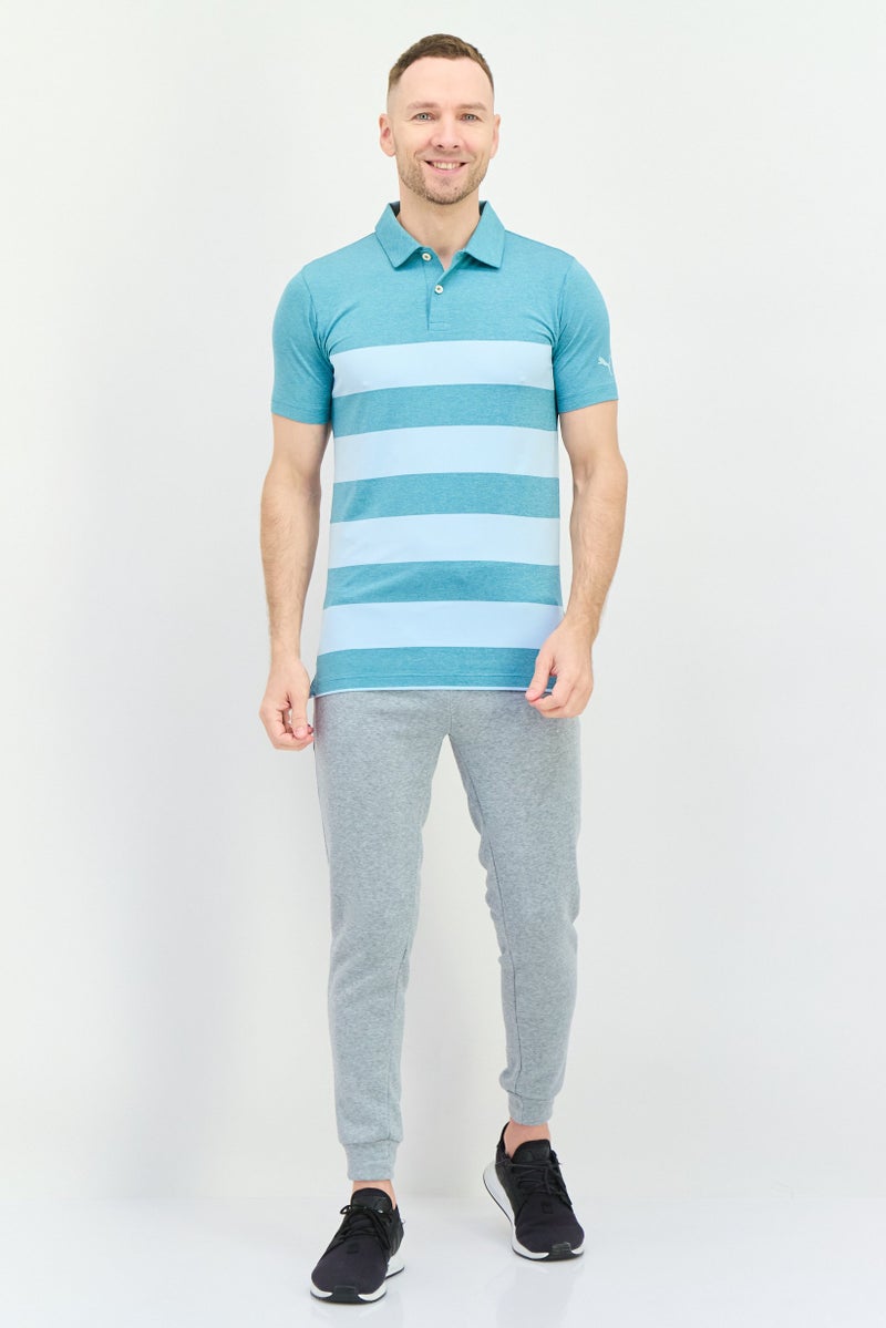 PUMA Men Sportswear Fit Short Sleeve Outdoor Polo Shirt, Green/Light Blue - Image 4