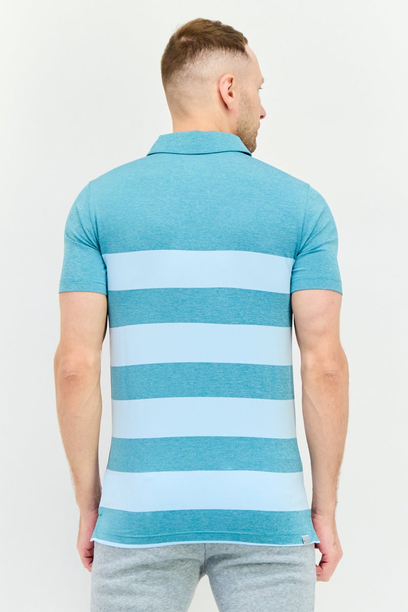 PUMA Men Sportswear Fit Short Sleeve Outdoor Polo Shirt, Green/Light Blue - Image 3