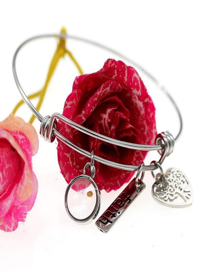 Uloveido Stainless Steel Tree Life Bracelet,Mustard Seed Pendant,Strand Cuff Bangle Gifts for Women Y639-Round - Image 4
