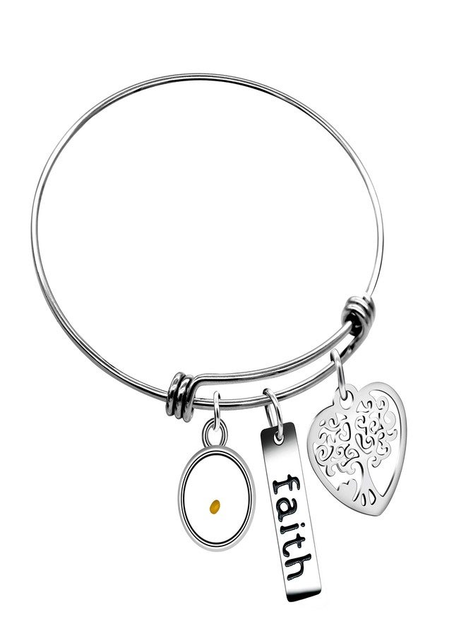 Uloveido Stainless Steel Tree Life Bracelet,Mustard Seed Pendant,Strand Cuff Bangle Gifts for Women Y639-Round - Image 1
