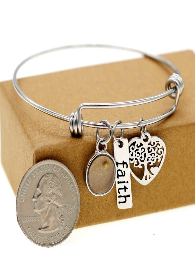 Uloveido Stainless Steel Tree Life Bracelet,Mustard Seed Pendant,Strand Cuff Bangle Gifts for Women Y639-Round - Image 3