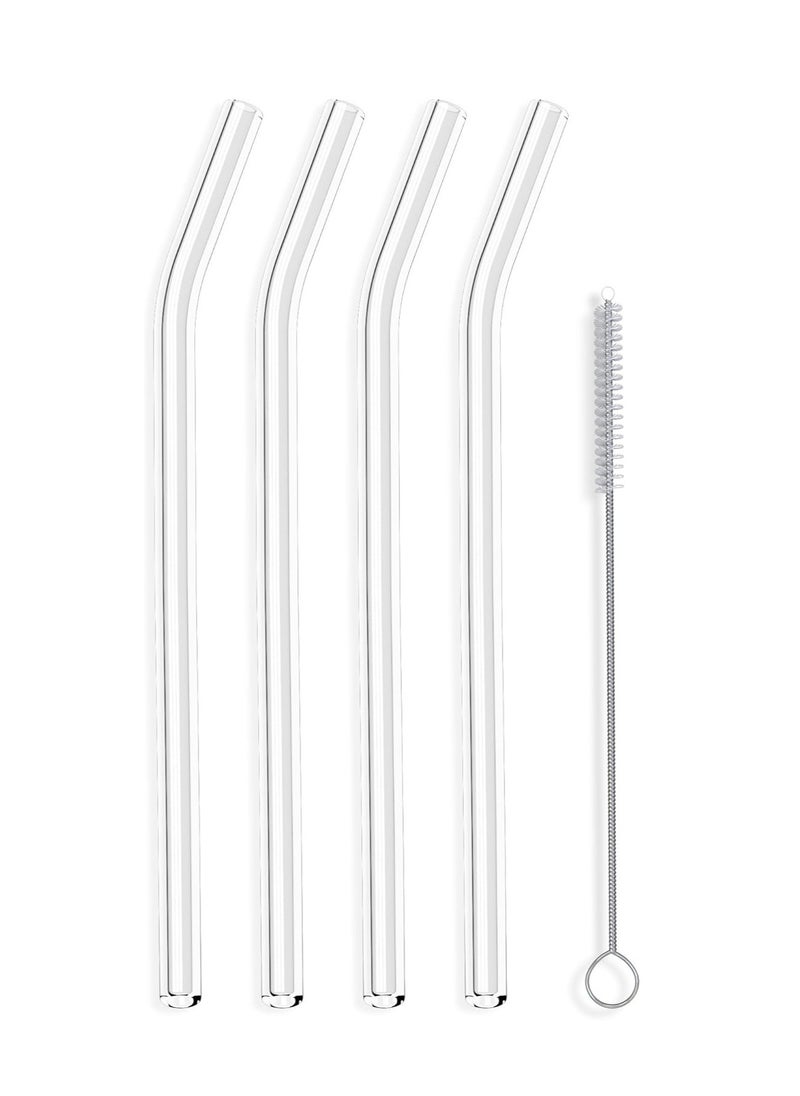 Generic Reusable Straw For Smoothies, Tea, Juice, Water, Essential Oils - 4 Pack with Cleaning Brush Clear Bent 9" x 9.5 mm  - Image 1