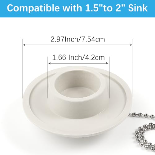AUGHOA 2 Packs Tub Stopper, Bathtub Stoppers with 15" Stainless Steel Beaded Chain, Rubber Drain Plug Suitable for 1.5" to 2" Bathroom, Kitchen, Laundry Sink - Image 2
