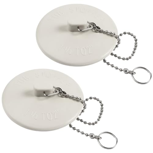 AUGHOA 2 Packs Tub Stopper, Bathtub Stoppers with 15" Stainless Steel Beaded Chain, Rubber Drain Plug Suitable for 1.5" to 2" Bathroom, Kitchen, Laundry Sink - Image 1