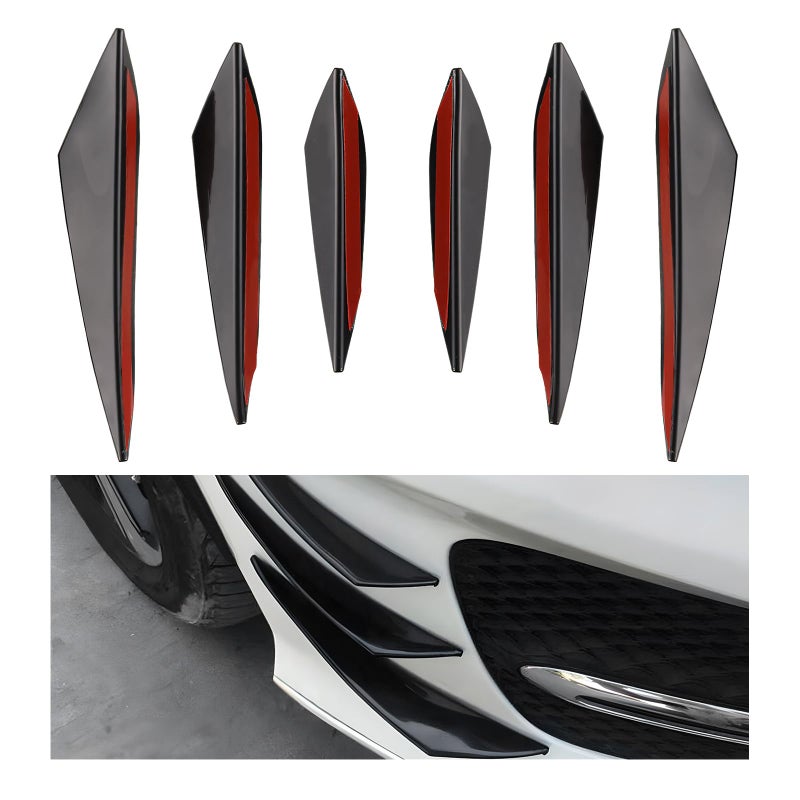 YTFRL 6PCS Car Spoiler Canards Kit Soft Front Bumper Lip Splitter Auto Body Decorative Stickers AntiCollision Side Canard Splitter Fin Universal Exterior Trim for Most Vehicles Bright Black - Image 3