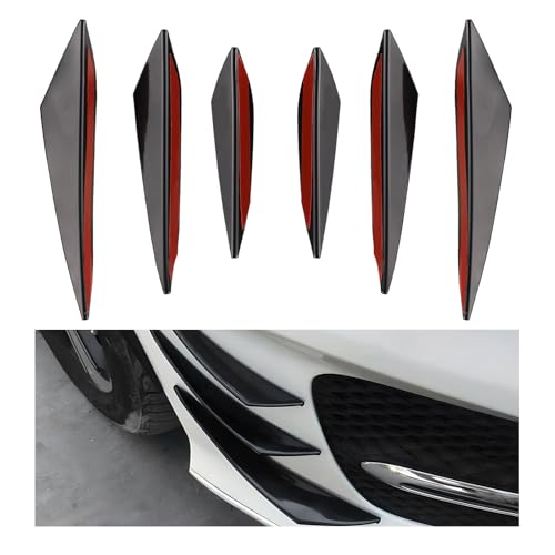 YTFRL 6PCS Car Spoiler Canards Kit Soft Front Bumper Lip Splitter Auto Body Decorative Stickers AntiCollision Side Canard Splitter Fin Universal Exterior Trim for Most Vehicles Bright Black - Image 1