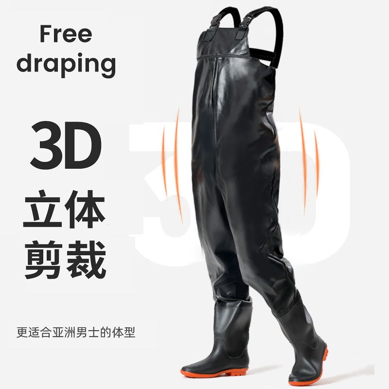 Water Pants All-In-One Rain Pants Men'S Waterproof Clothes With Rain Shoes Water Shoes Full-Body Thickened Half-Length Men'S Leather Fork Catching Fish - Image 5