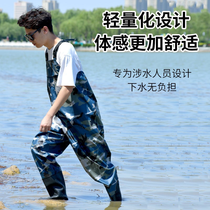 Water Pants All-In-One Rain Pants Men'S Waterproof Clothes With Rain Shoes Water Shoes Full-Body Thickened Half-Length Men'S Leather Fork Catching Fish - Image 3