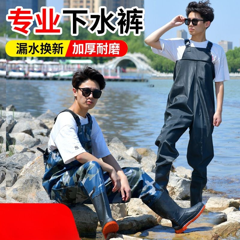Water Pants All-In-One Rain Pants Men'S Waterproof Clothes With Rain Shoes Water Shoes Full-Body Thickened Half-Length Men'S Leather Fork Catching Fish - Image 2