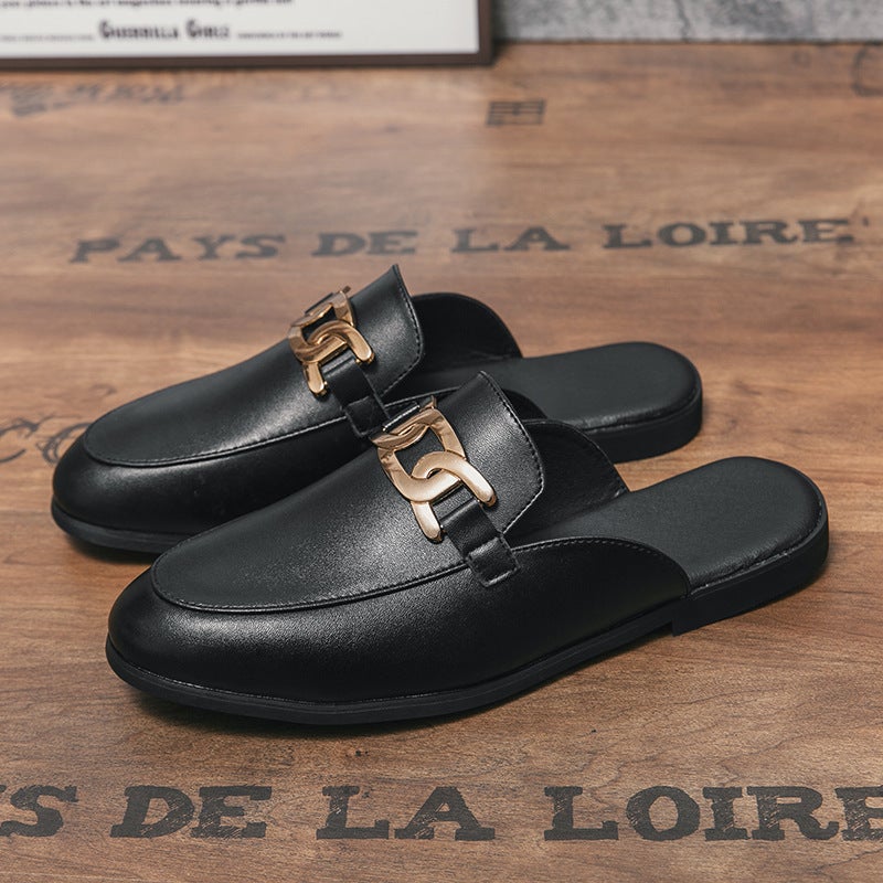 2025 Summer Flat Closed-Toe Slip-On Mules With Metal Horsebit Buckle, Half-Slippers For Men, Summer Open-Back Outdoor Men'S Shoes - Image 4