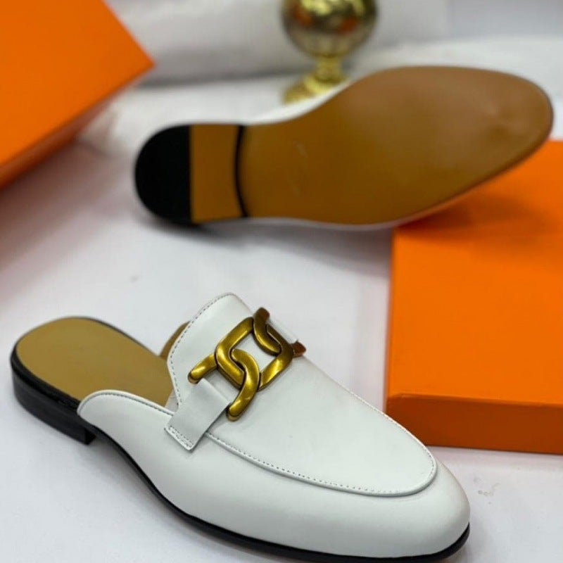 2025 Summer Flat Closed-Toe Slip-On Mules With Metal Horsebit Buckle, Half-Slippers For Men, Summer Open-Back Outdoor Men'S Shoes - Image 2