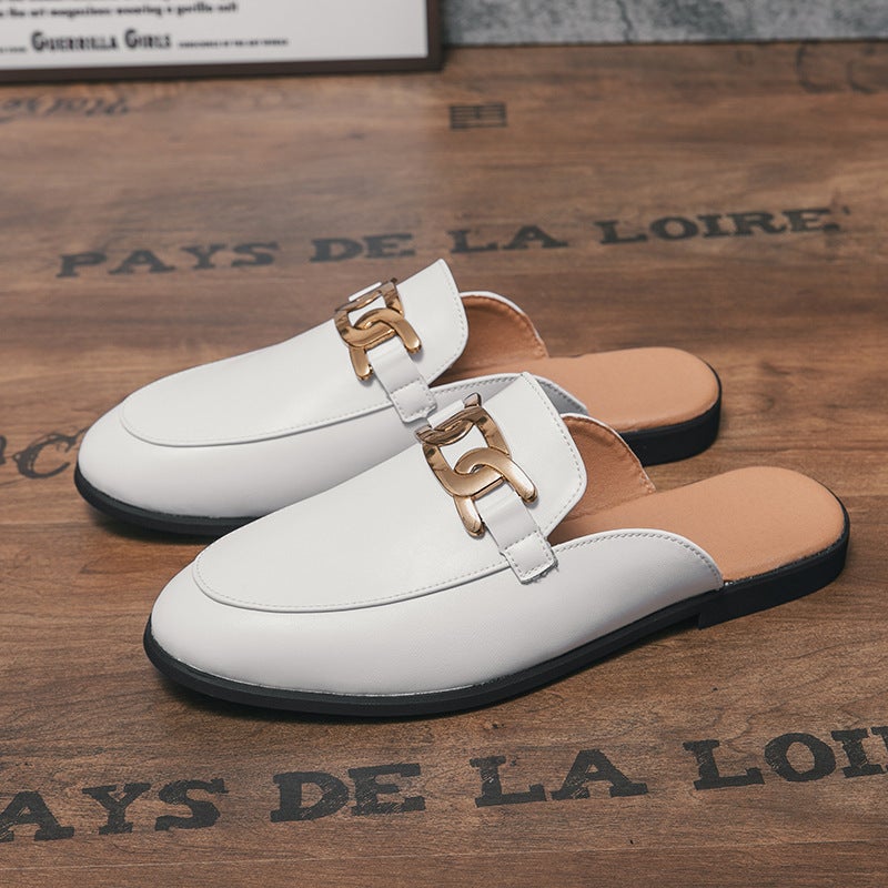 2025 Summer Flat Closed-Toe Slip-On Mules With Metal Horsebit Buckle, Half-Slippers For Men, Summer Open-Back Outdoor Men'S Shoes - Image 1