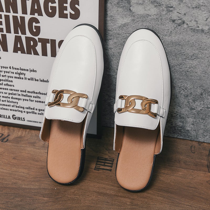 2025 Summer Flat Closed-Toe Slip-On Mules With Metal Horsebit Buckle, Half-Slippers For Men, Summer Open-Back Outdoor Men'S Shoes - Image 3