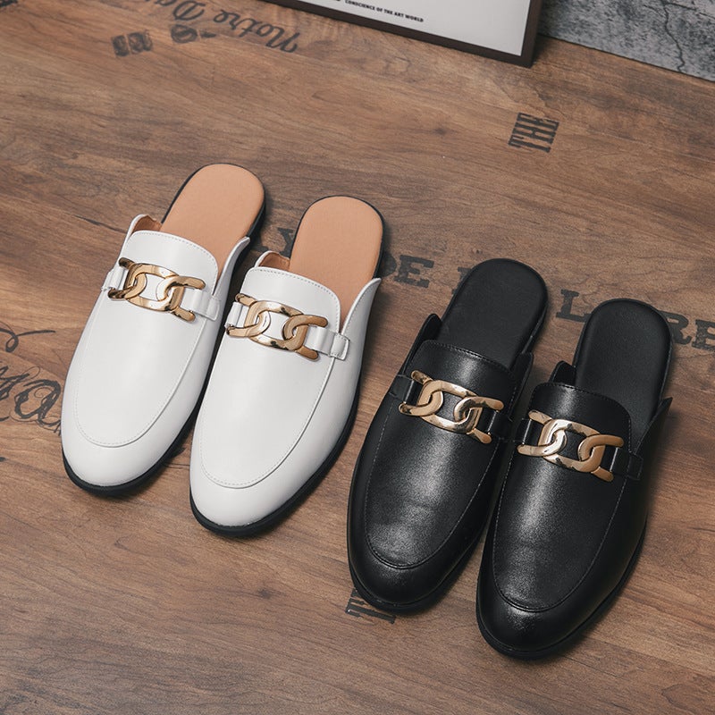 2025 Summer Flat Closed-Toe Slip-On Mules With Metal Horsebit Buckle, Half-Slippers For Men, Summer Open-Back Outdoor Men'S Shoes - Image 5