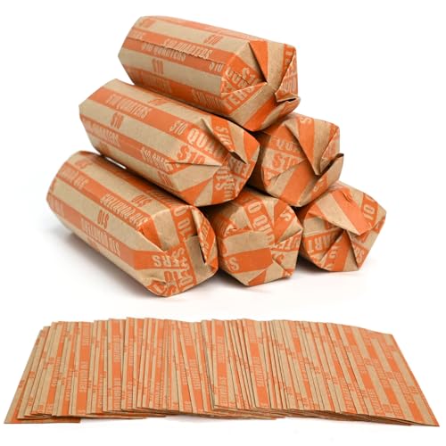 L LIKED 105 PCS Striped Flat Coin Wrappers Quarters Rolls Only, Orange (105 PCS - Quarters) - Image 1