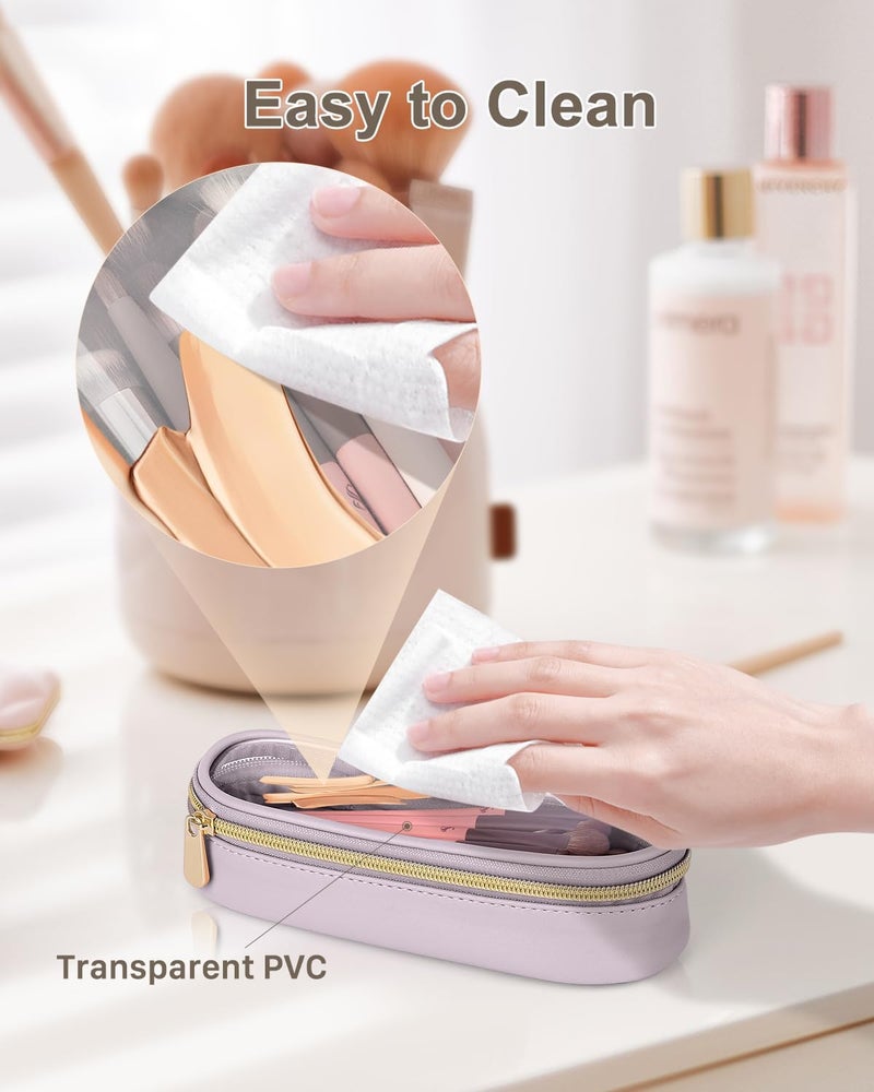Soimeat Clear Travel Makeup Brush Holder, Leather Makeup Brush Toiletry Bag, Purple, Small, Clear Travel Makeup Brush Bag - Image 4