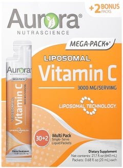 Aurora Nutrascience Mega-Pack+ Liposomal Vitamin C, 3,000 mg, 32 Packs, 0.68 fl oz (20 ml) Each 