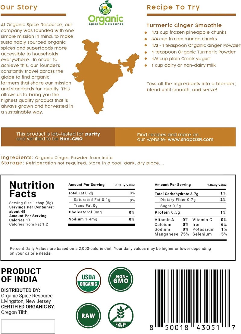 organic_spice_resource Organic Ginger Powder - 8 oz (226g) - USDA Organic, Non-GMO, Gluten Free, Raw from India - Resealable Bag - Image 2