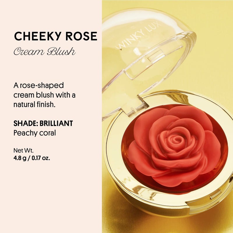 Winky Lux Cheeky Rose Cream Blush â€“ High Pigment, Weightless Color for Cheeks, Effortlessly Blendable Makeup with Vitamin E, Peachy Coral, Brilliant - Image 2