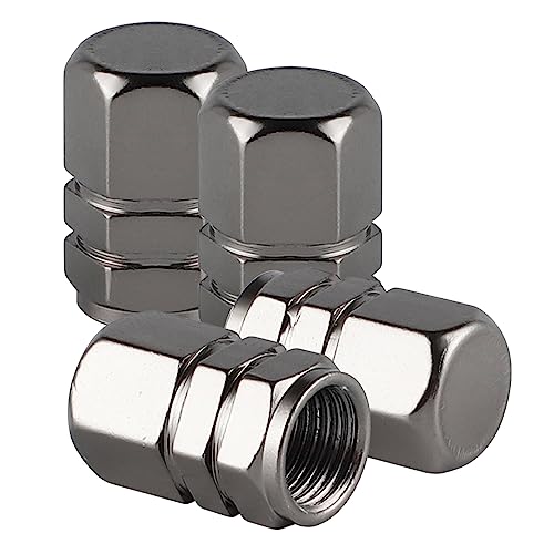 alpmosn Aluminum Tire Stem Valve Caps Wheel Valve Covers Car Dustproof Tire Cap Cover Accessories Universal for SUV Car Bike and Motorcycle Hexagon Shape 4PCS Grey - Image 1